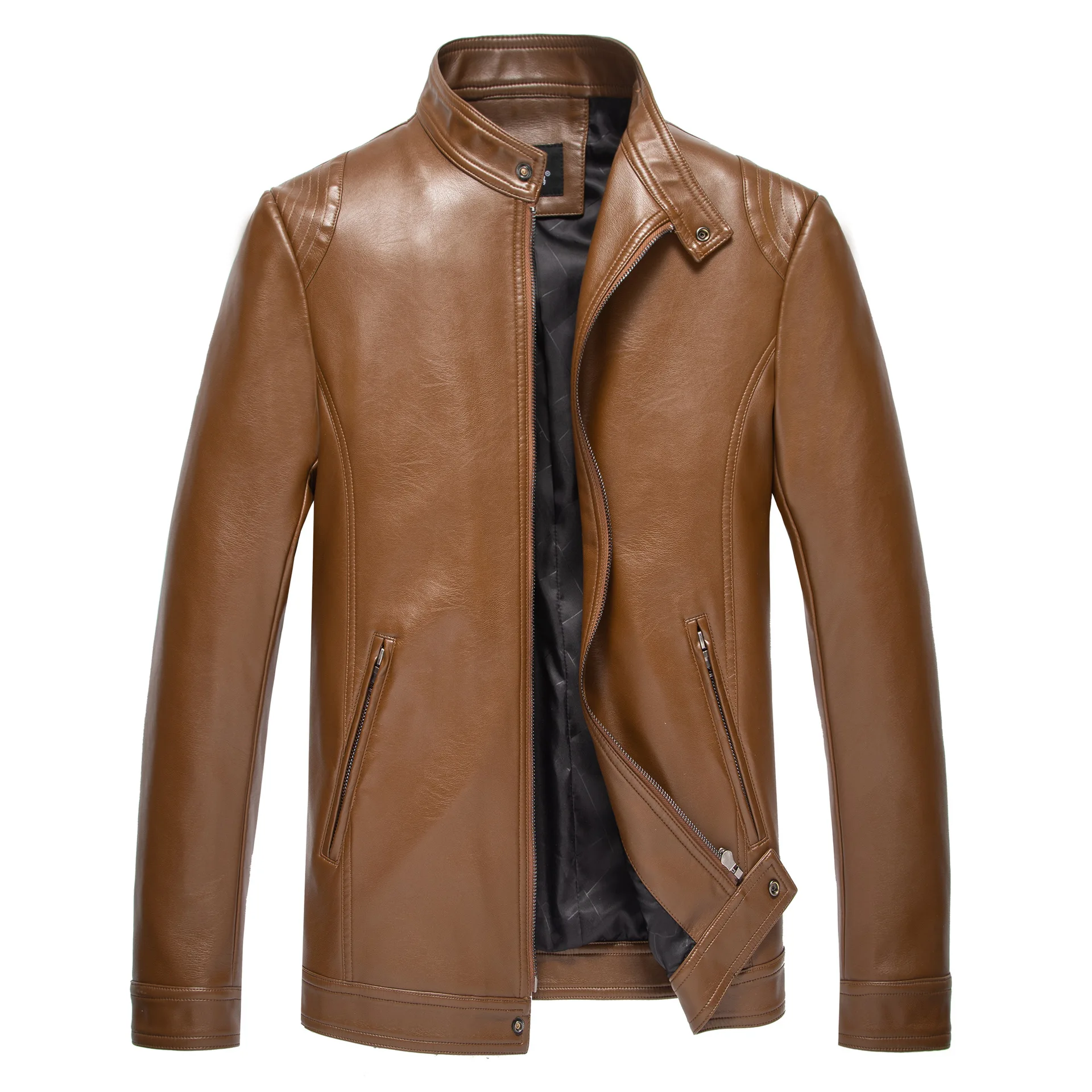 

Men Spring New Motorcycle Causal Vintage Leather Jacket Coat Men Autumn Outfit Fashion Biker Pocket Design PU Leather Jacket Men