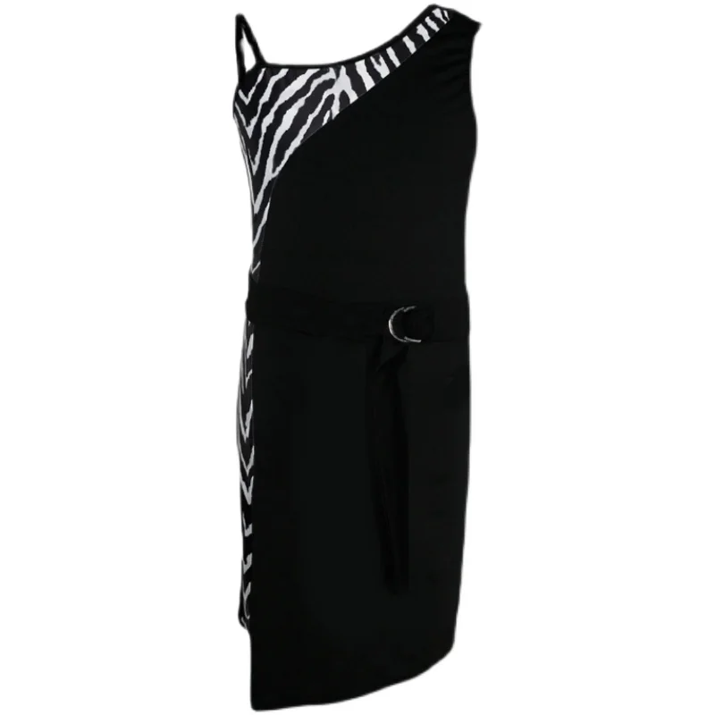 

Summer Children Latin Dance Dress Girls Practice Professional Performance Clothes Siamese Zebra Pattern Competition Costumes