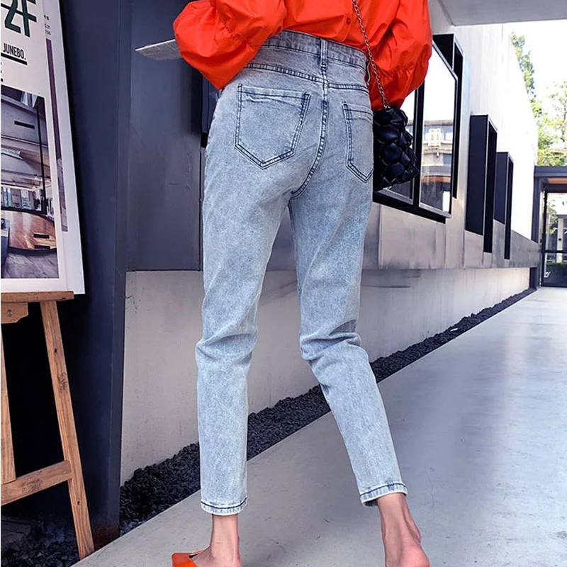 

5XL Plus Size High Waist Skinny Jeans Woman Pencil Denim Pants Slim Jeans New Solid Wash Jean Woman 2020 Spring New Light Blue