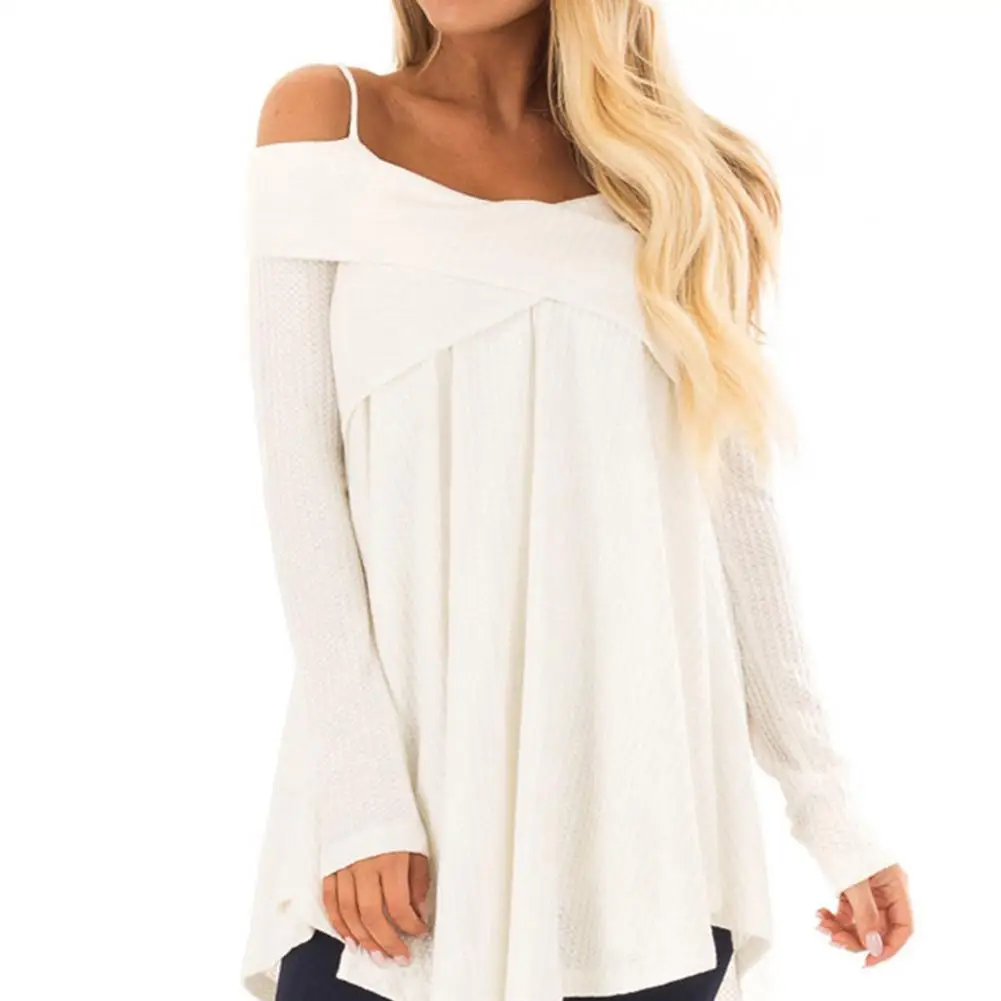 

2020 Sexy Women Fashion Autumn Winter Long Sleeve Cross Neck Sweater Sling Solid Color Top Pullovers Fashion Top Vintage T-Shirt