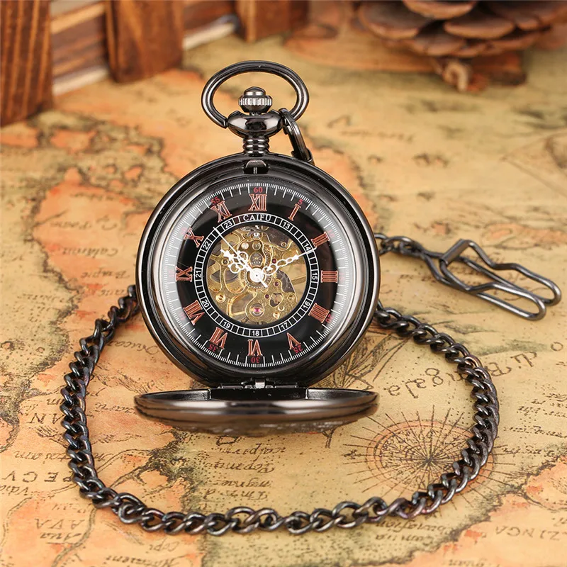 Retro Hollow Cranes Men Women Hand-winding Mechanical Pocket Watch Skeleton Clock Roman Numbers Watches Pendant Chain Reloj Gift