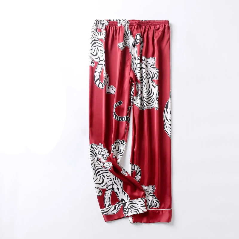 pants 2 Атласная Ночная рубашка мужской летний тонкий купальный халат Тигр Ночная рубашка свободный Свадебный халат шелковистый длинный рукав Sleeprobe размера плюс домашняя одежда - Цвет: pants 2