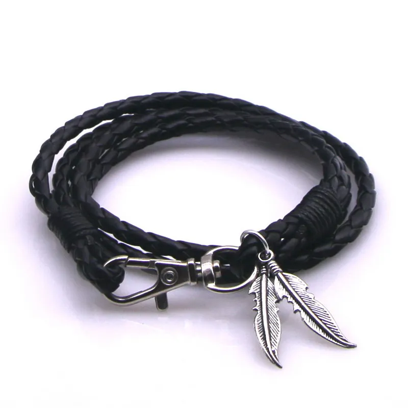 26 стилей браслет с крыльями листьев плетеный ручной работы кожаный шармами для