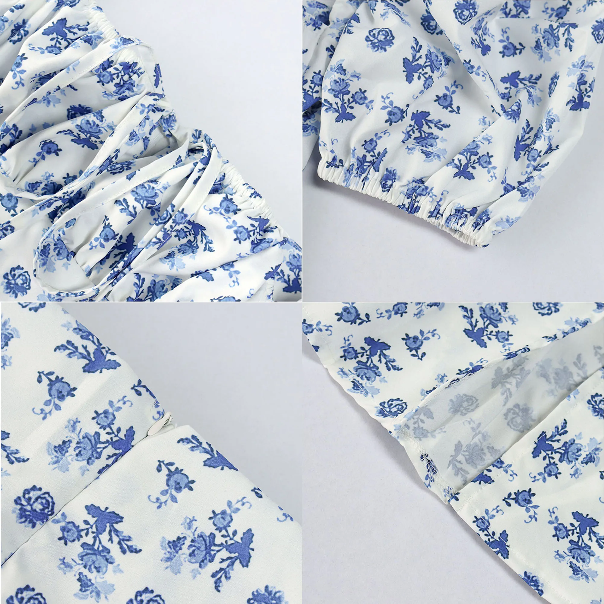 

Summer Puff Sleeve Floral Print Slit Maxi Dresses For Women White Elegant Ladies Backless Women's Plus size Clothing Long Dress