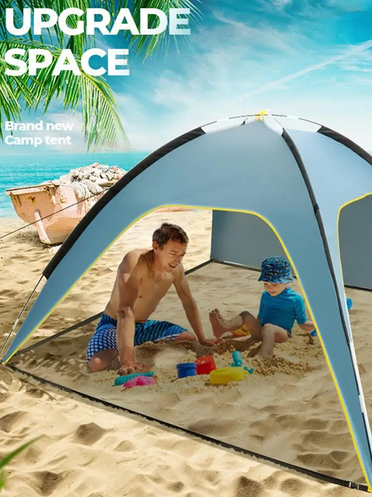

Outdoor Beach Tent Silver-coated 3-sided Ventilated Awning Camping Sunshade Canvas Waterproof Awning UV-protecting Children Tent