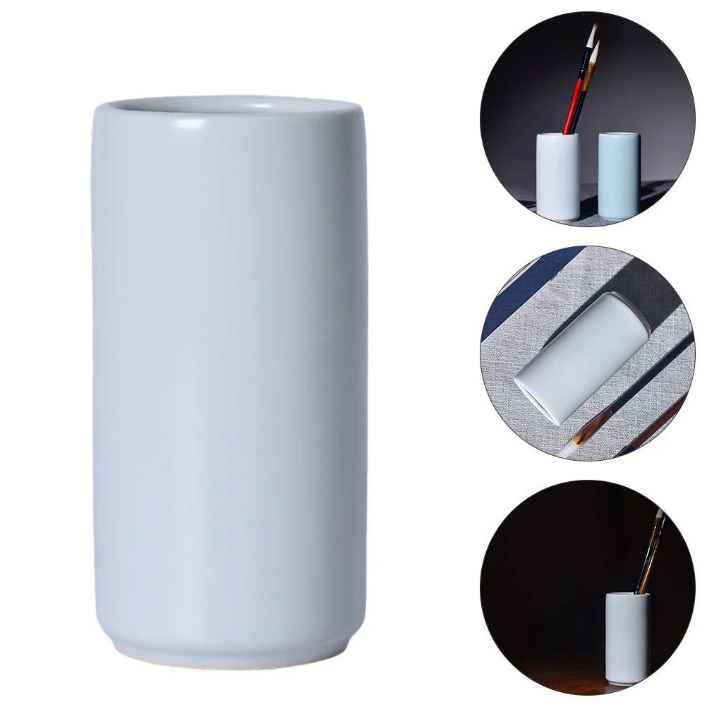 

1pc Ceramic Cylindrical Pen Holder Calligraphy Brush Pen Pot Desktop Adornment