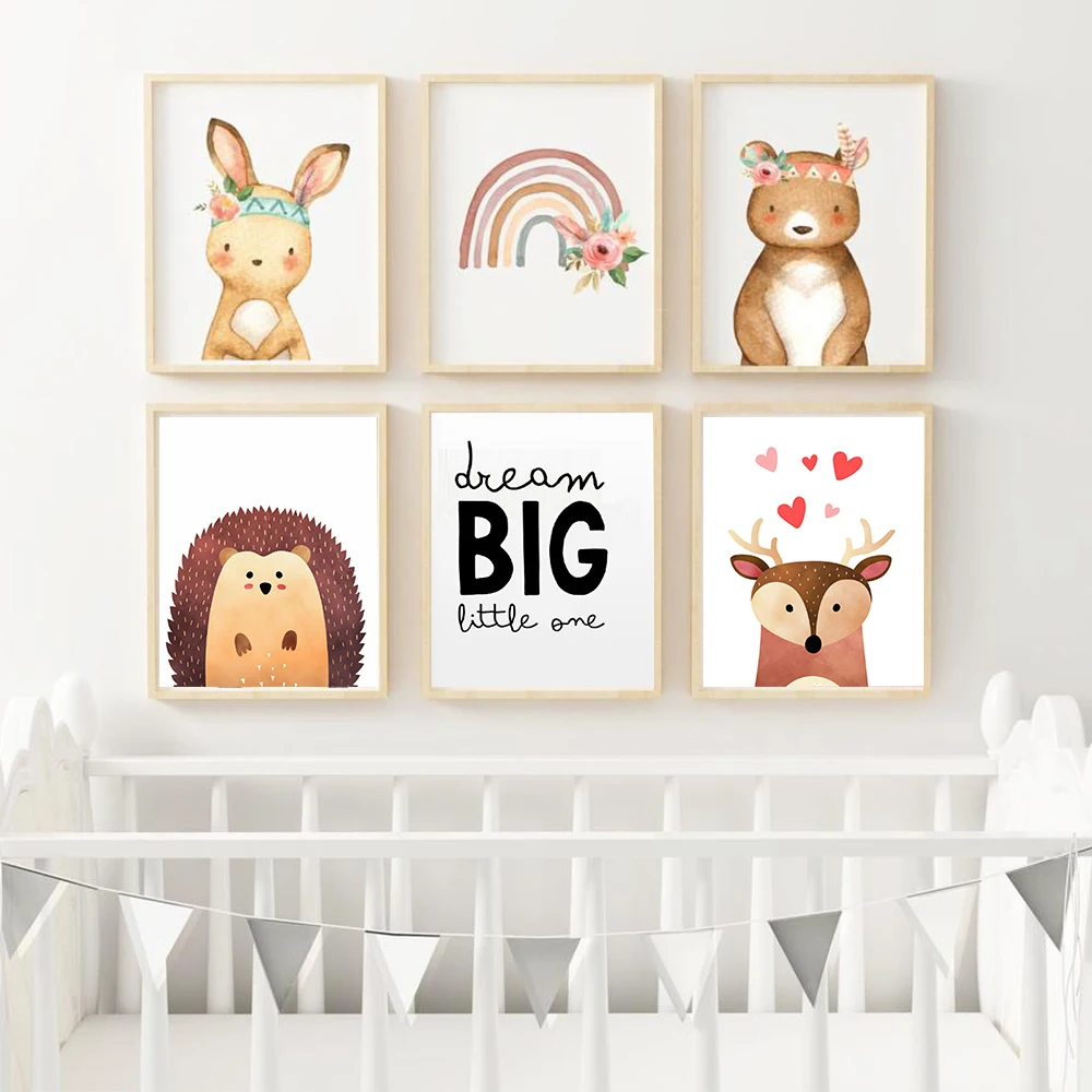 

Rainbow Print Alphabet Nursery Print Animal Canvas Print Wall Art Painting Nordic Kids Decoration Picture Baby Room Decor