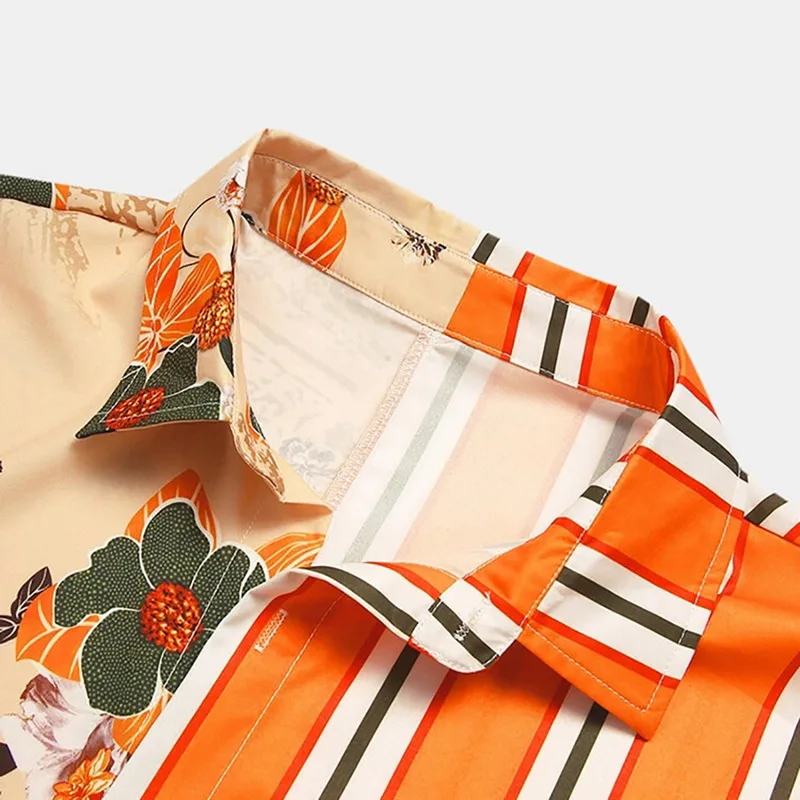 

Summer Men's Shirts Ethnic Style Vintage Printing Short Sleeve Loose Korean Clothes Casual Dress Shirts Men Camisa Masculina
