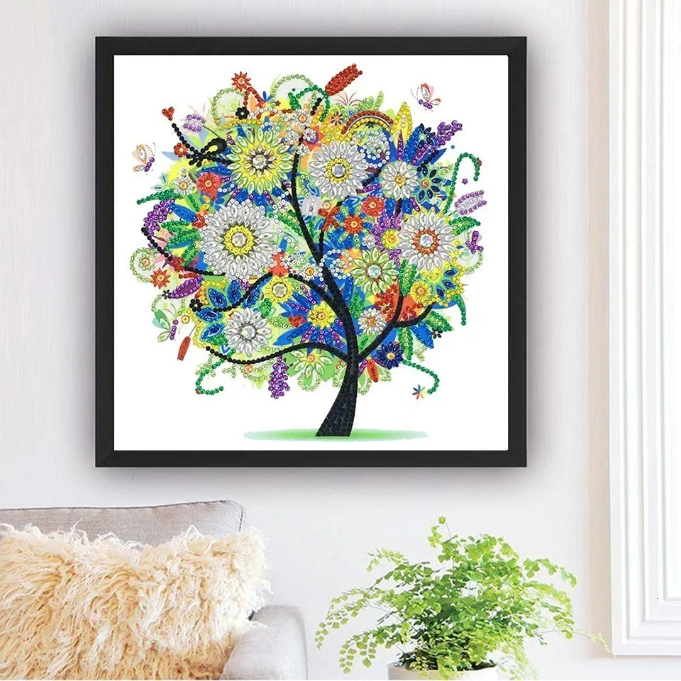 AZQSD Diamond Embroidery Flower Tree Special Shaped Rhinestones Diamond Painting Needlework Butterfly 5D DIY Crystal Painting