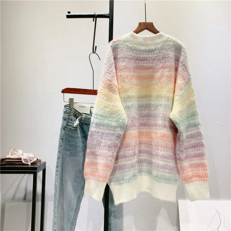 Женский свободный свитер с v-образным вырезом градиентный цвет зима 2020 | Женская