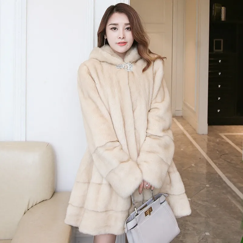 Натуральное пальто из меха норки оптом с капюшоном осень зима женская верхняя