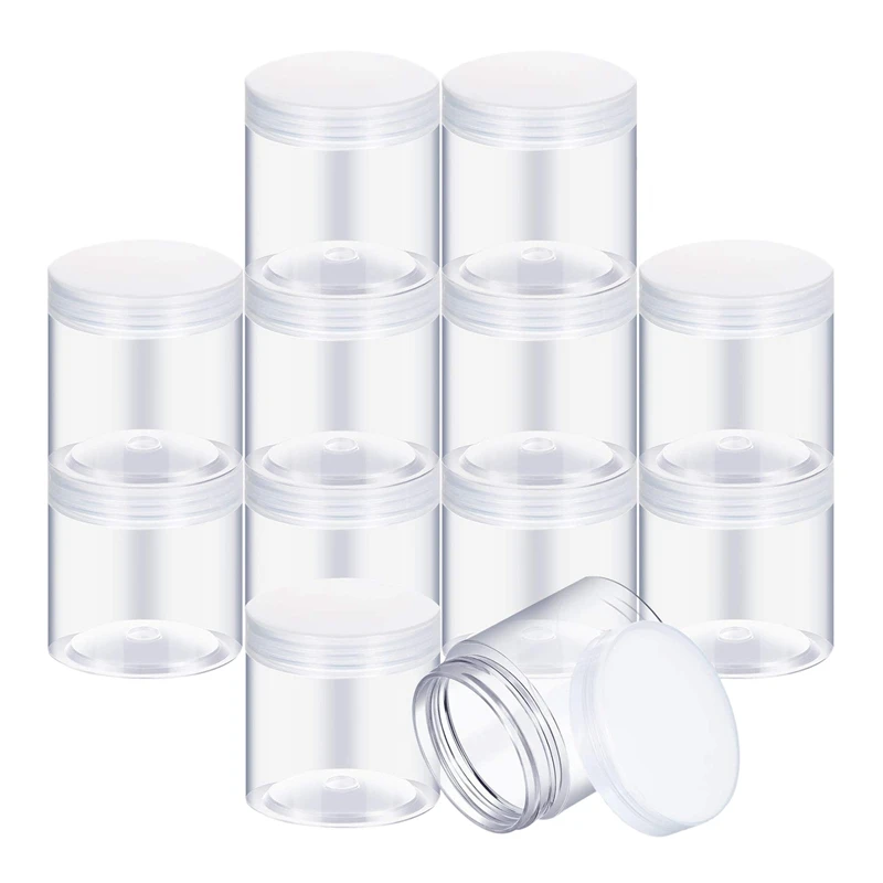Пустой 12-пачковый прозрачный пластиковый контейнер для хранения специй с широким горлом и крышкой для косметических продуктов DIY и изготовления слизи.