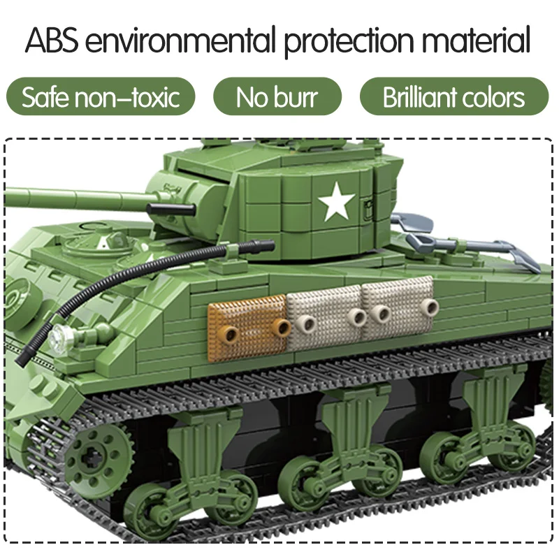 

726PCS Military USA Sherman M4A1 Tank Building Blocks Military WW2 Soldier Figures Weapon Army Bricks Sets Toys for Boys