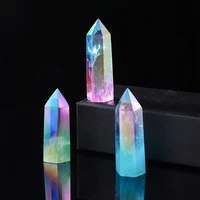 4 7cm natural clear quartz crystal point electroplating rainbow hexagon ornament reiki healing wand two colors crystal column