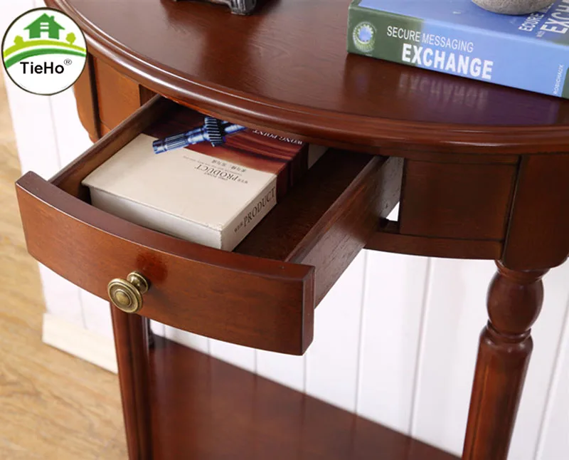 Консольный стол в европейском стиле из массива дерева с выдвижными ящиками