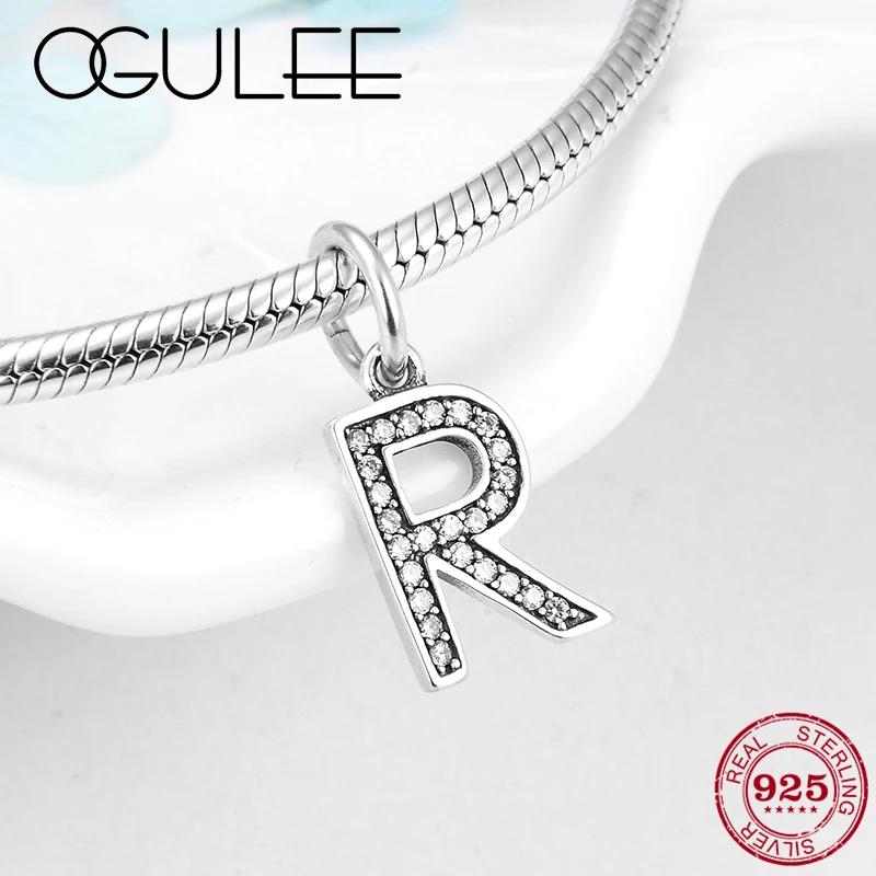 Hot 925 Sterling Silver Alphabet R Charm Letter Pendants Beads fit Original European Charms Bracelet Necklace Jewelry making | Украшения и