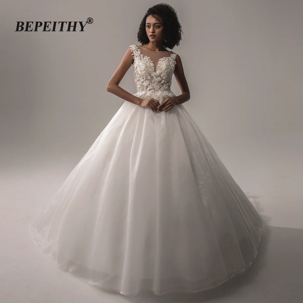 BEPEITHY Vestidos De Novia кружевное свадебное платье с круглым вырезом 2021 без рукавов со