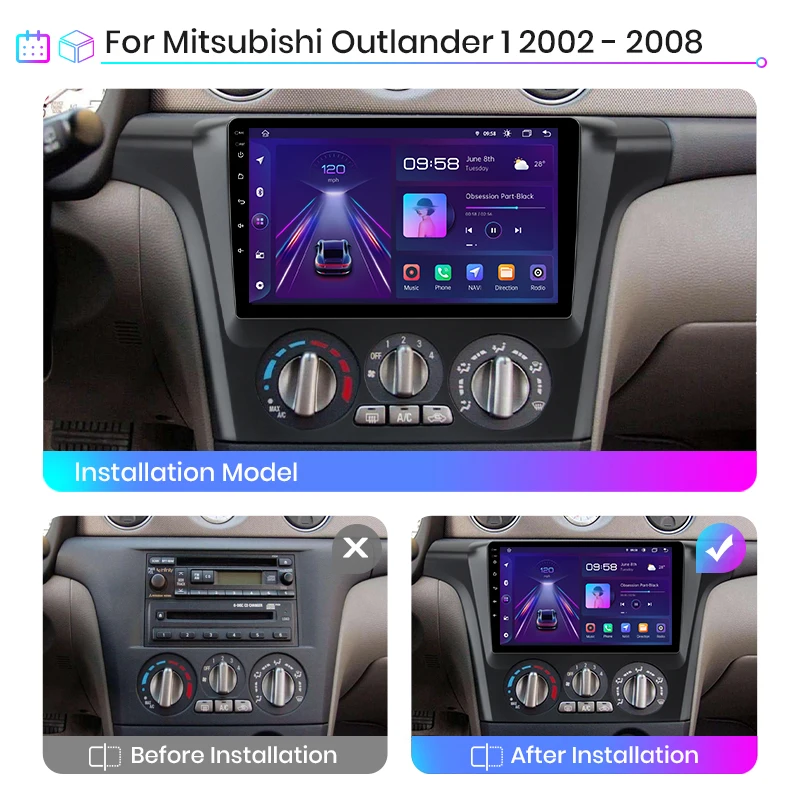 Автомагнитола Junsun V1pro мультимедийный проигрыватель на Android для Mitsubishi Outlander 1 2002 -