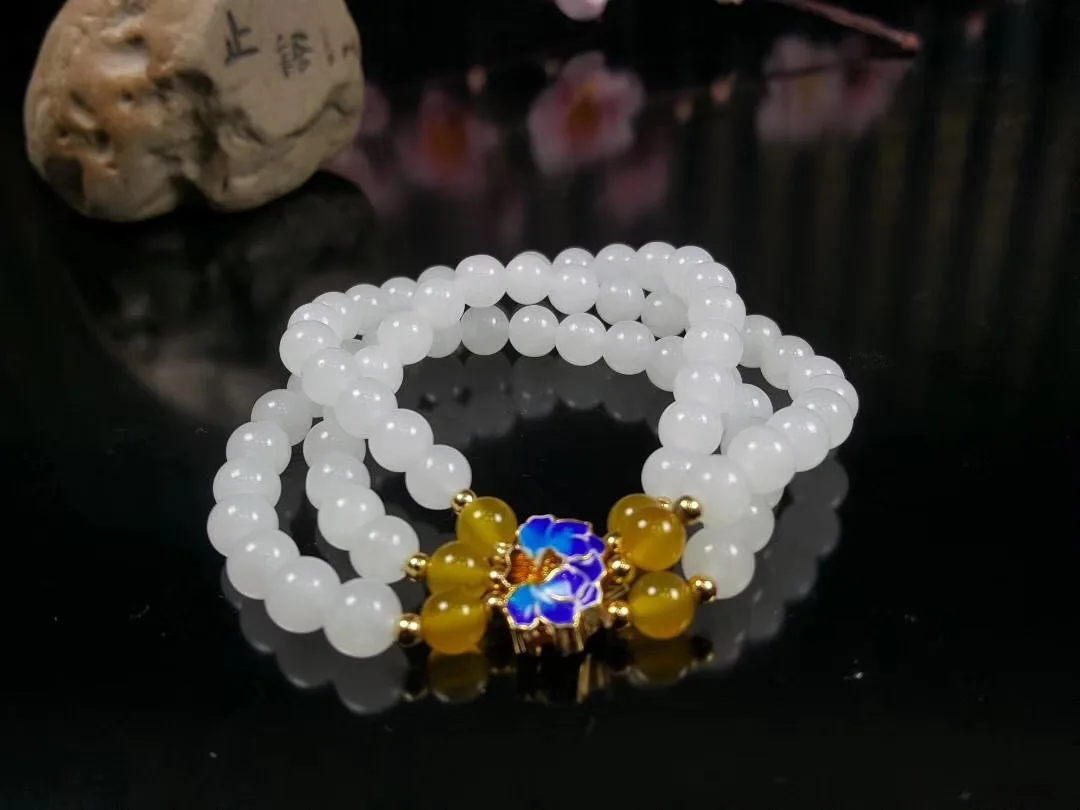 

Natural hetian jade handcarved beads yellow blue agate bracelets beads for couples woman men beads bracelet with jade bracelet