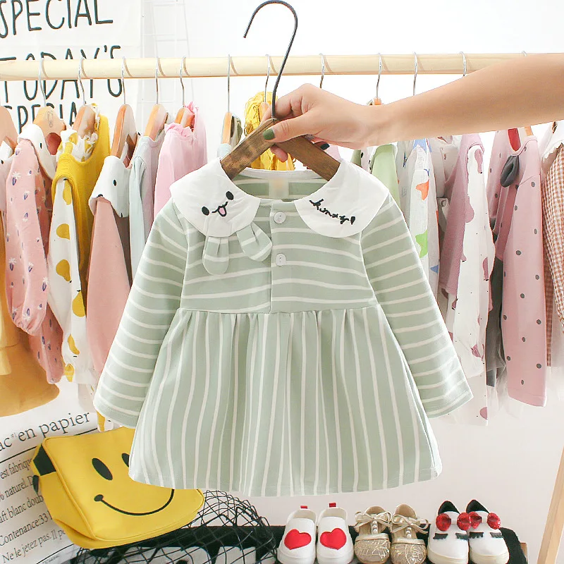 Striped green Осень Детское платье для новорожденных девочек, для девочек, на день рождения 1 год платье-пачка платье принцессы для малышей Детское платье Платья для малышей - Цвет: Striped green