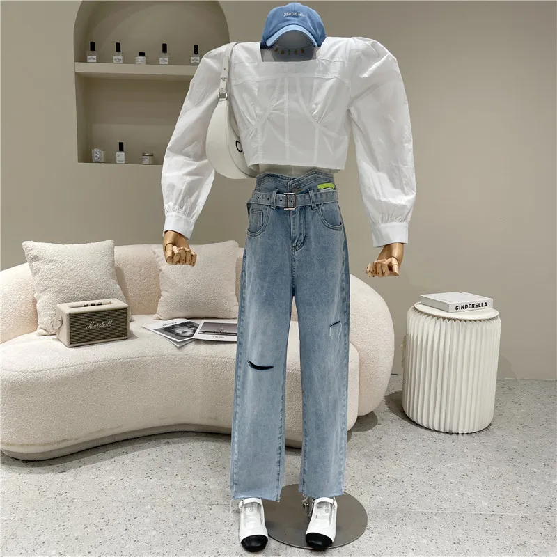 

Women's Spring Summer 2021 Niche Design Fashion Vintage Square Neck Long Sleeve Shirt Design Sense Bubble Sleeve Top