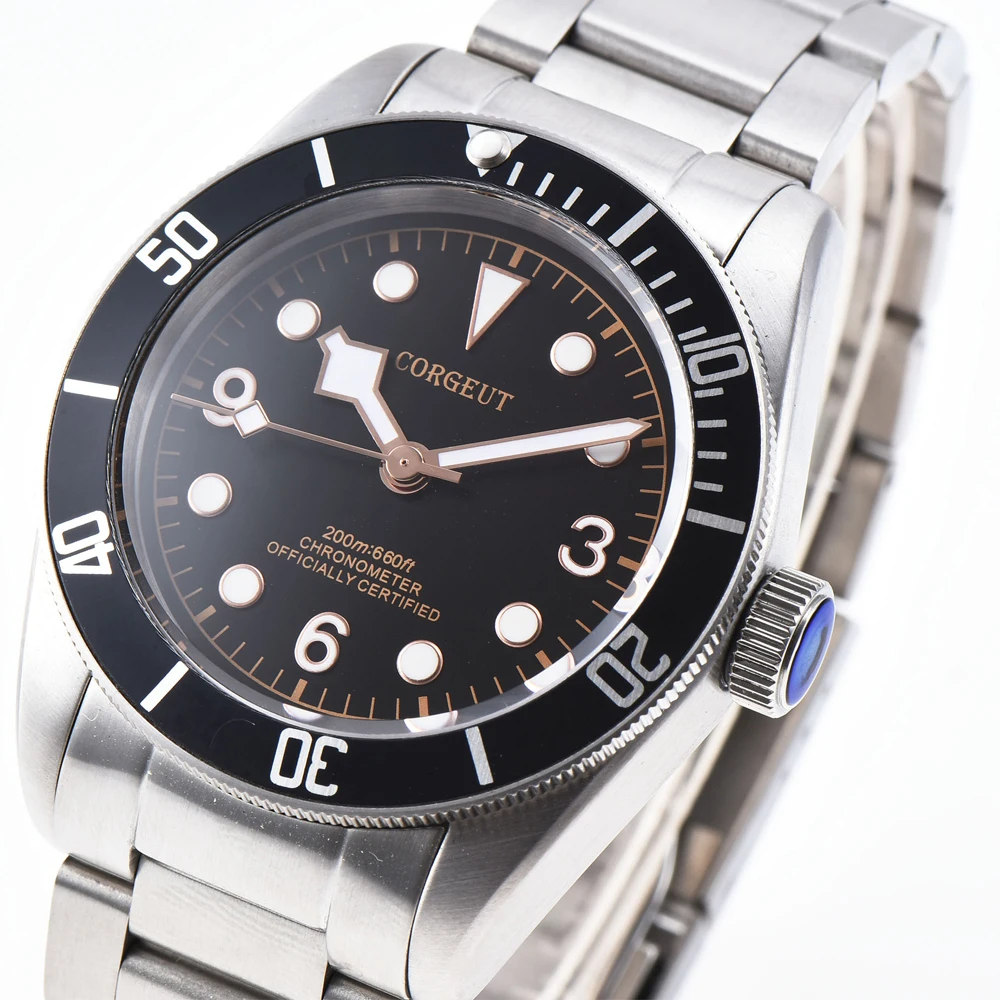 

CORGEUT 2021 Men's Watch Black Bezel NH35 Steel Band Movement Sapphire Glass Waterproof Automatic Mechanical Watch Mergulhador