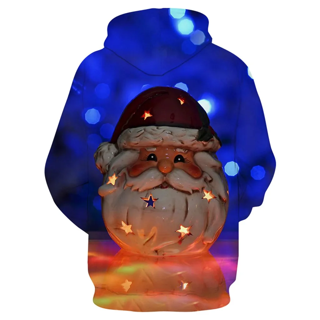 Feitong/мужские Рождественские толстовки с капюшоном; толстовка; сезон осень-зима; повседневная одежда с 3D принтом Санта-Клауса; забавные толстовки с длинными рукавами; топы