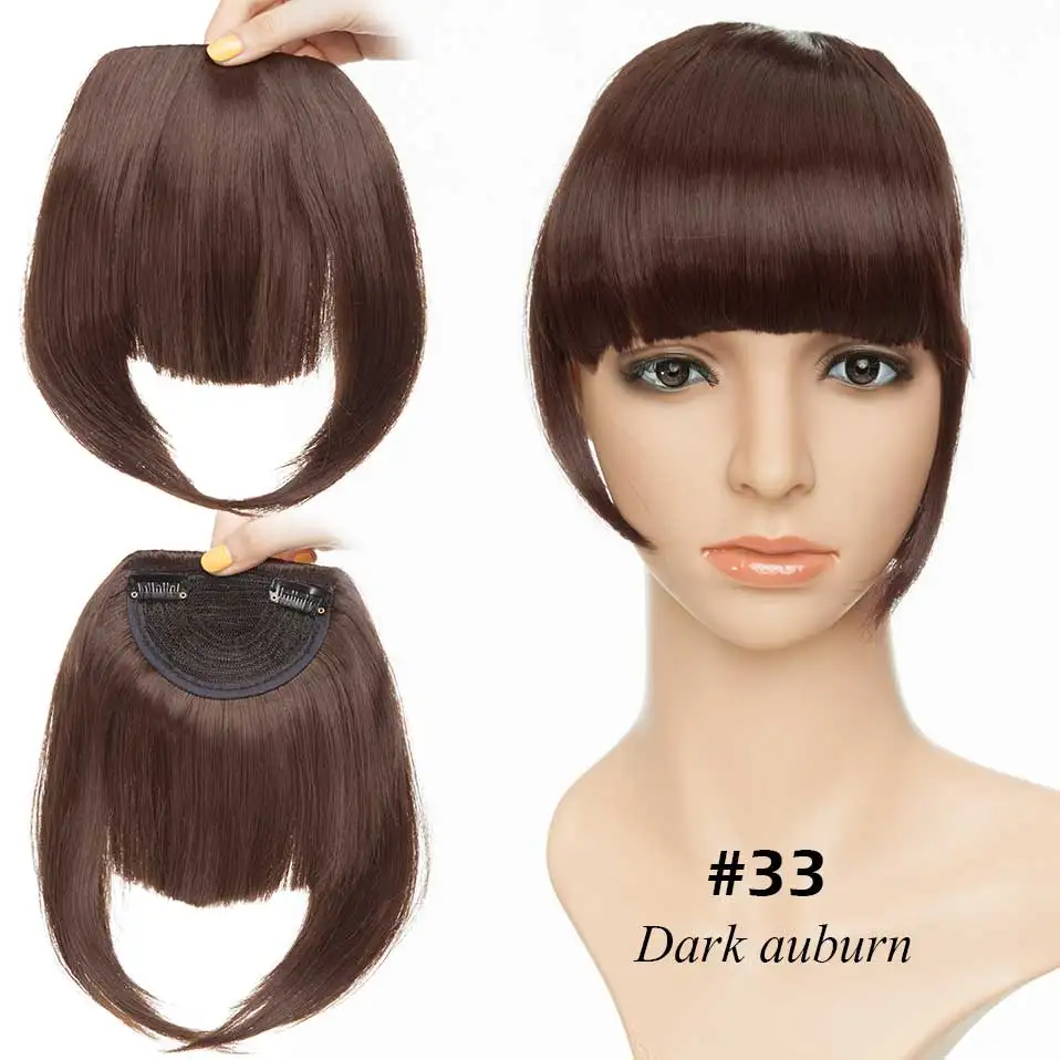 dark auburn S-noilite, 2 зажима, челка, бахрома, синтетический шиньон, бахрома, волосы для наращивания, черный, коричневый, блонд, шиньон для женщин - Цвет: dark auburn