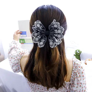 Зажим для волос Женский, тканевый, с большим бантом и вышивкой, 2020