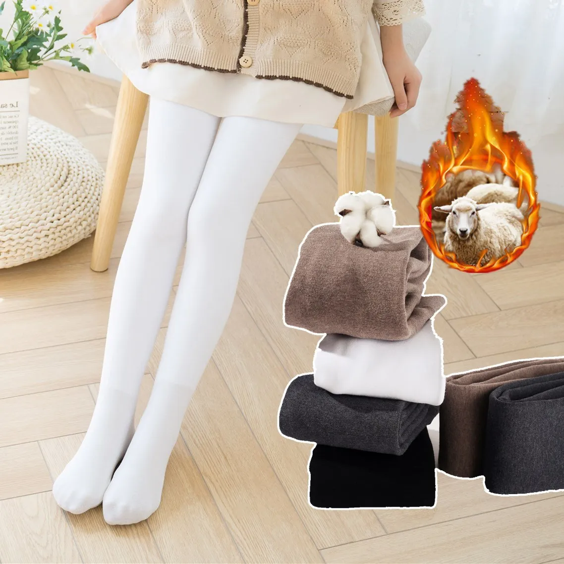 Зимние детские колготки из овечьей шерсти для маленьких девочек однотонные