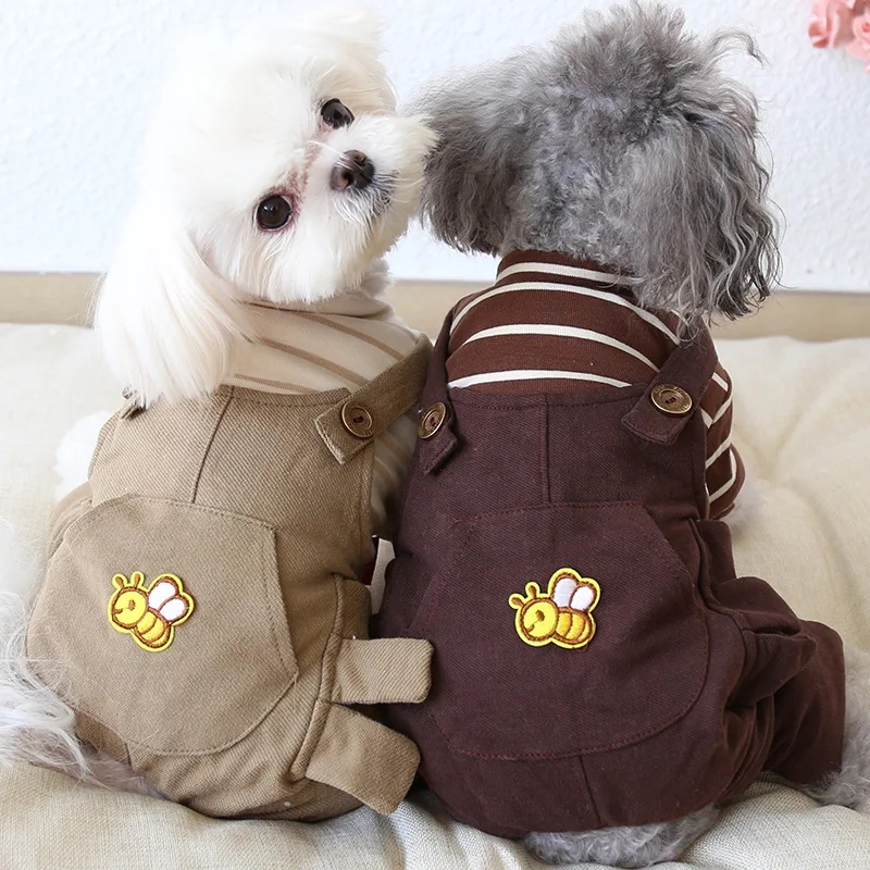 Комбинезоны в полоску с принтом пчелы и животных на осень зиму коричневые Желтые