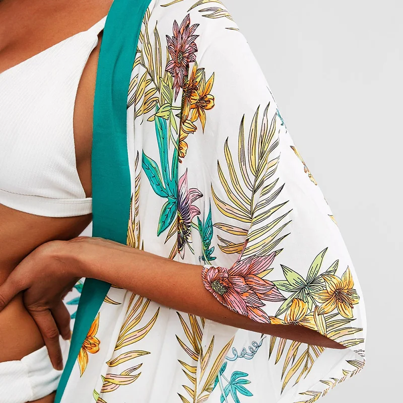 Летний женский купальник бикини с цветочным узором и кисточками рукав летучая