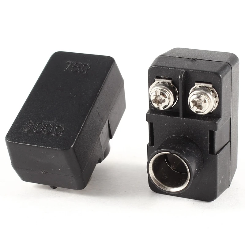 

NEW- 2 x Push-On Antenna Matching Transformer 300/75 Ohm TV F Coax Adapter