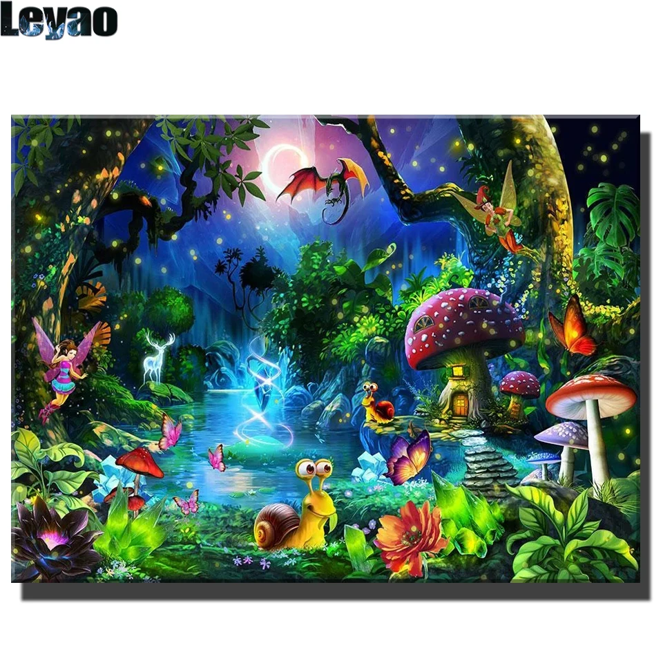 

Full Square/Round 5d Diamond Painting Fantasy Forest Landscape Mushroom Fairy New Arrivals DIY Diamond Embroidery Home Decor