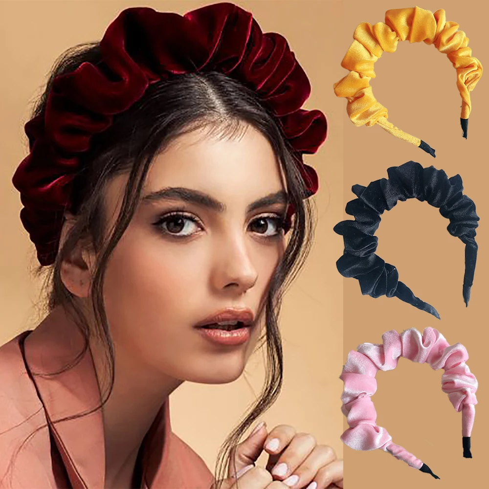 Ободок для волос Теплый Бархатный с оборками мягкая обруч большими вкладышами