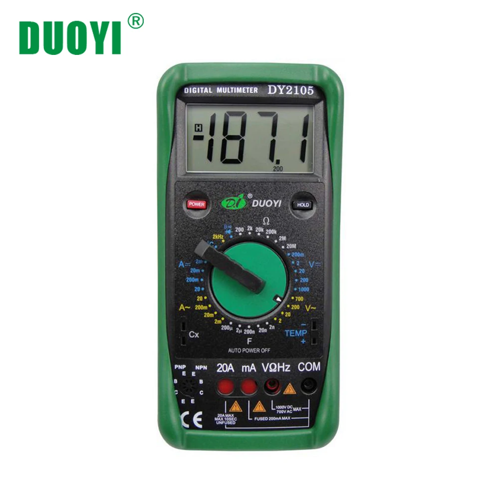 Многофункциональный цифровой мультиметр DUOYI DY2105, с механической защитой, с измерениями температуры и частоты