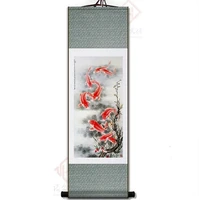 chinese silk scroll painting nine fishs feng shui painting home decoration