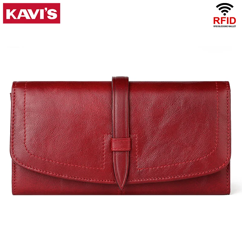 KAVIS 100% натуральная кожа Модный женский кошелек клатч Длинный женские кошельки