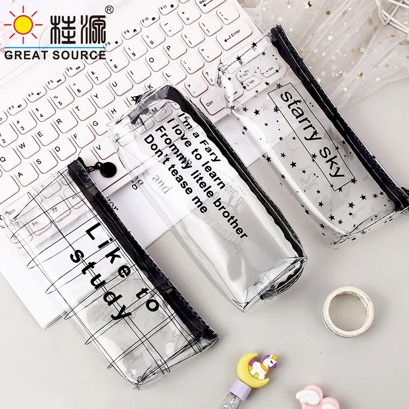 Transparent Pencil Case School Pen Bag Big Space Statioenry Bag With  Ziplock Pencil Bag(50PCS)