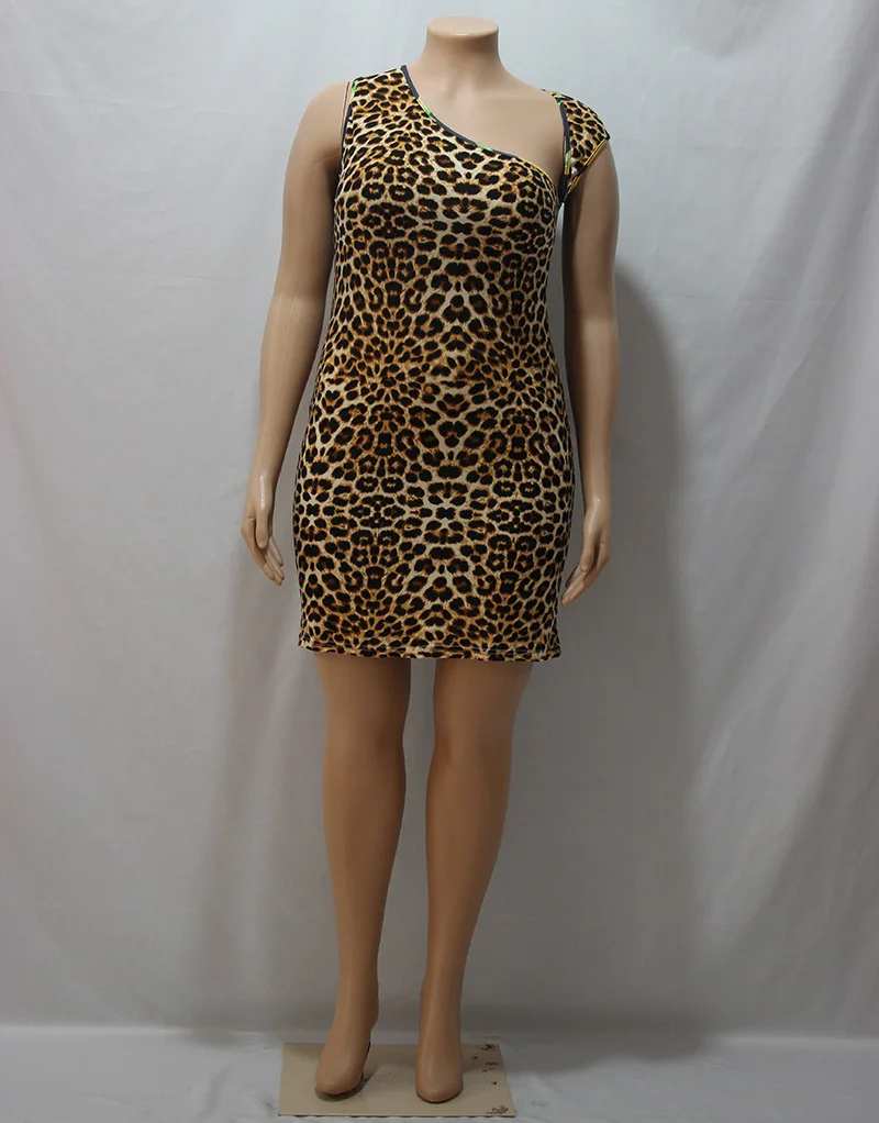 

2021 Summer New Leopard Print Irregular Collar Sexy plus Size Dress