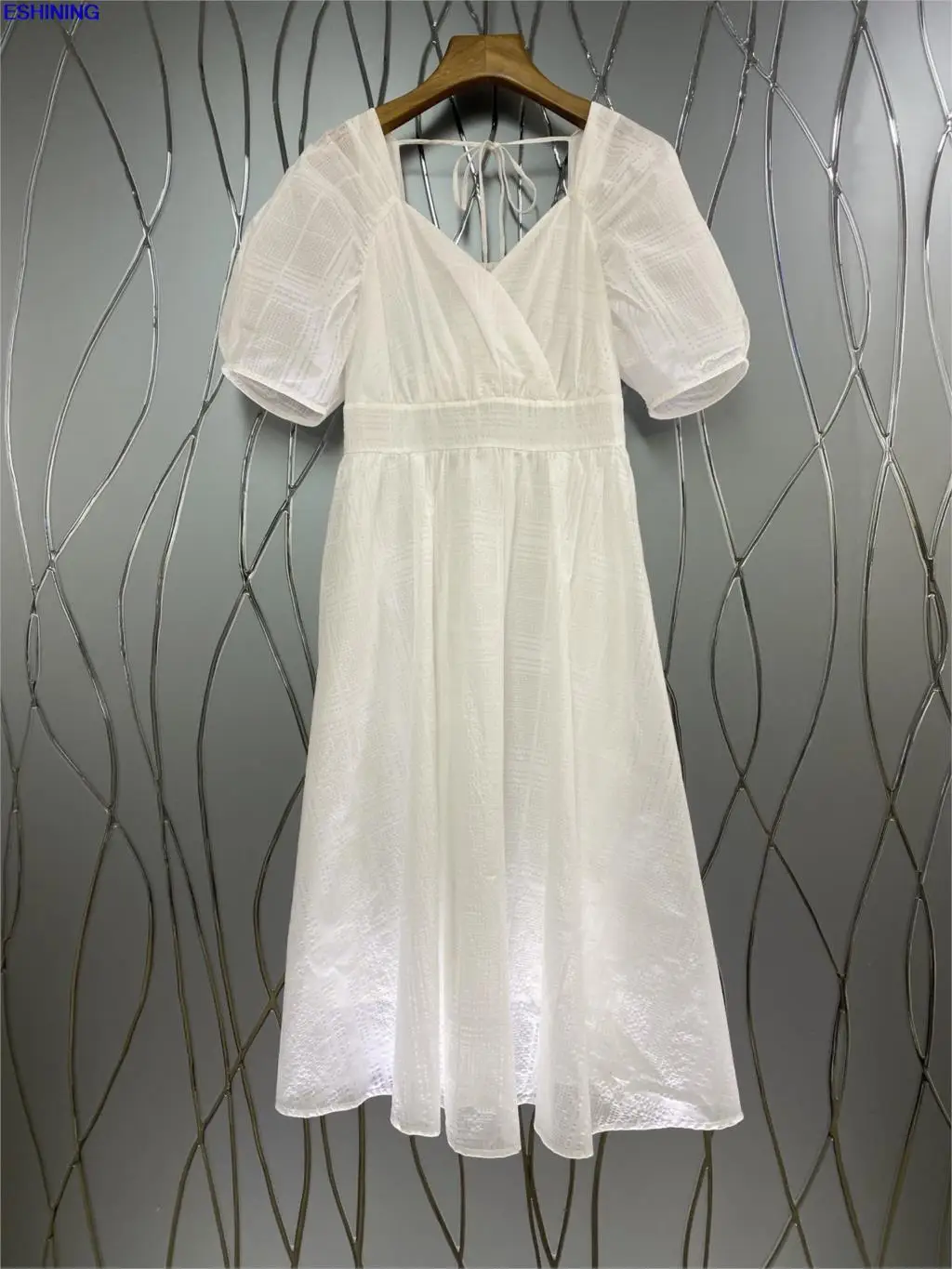 

2021 Spring/Summer New Women's Irregular Neckline Back Tie Knotted Pure Color Perspective Short Sleeve Slim Dress