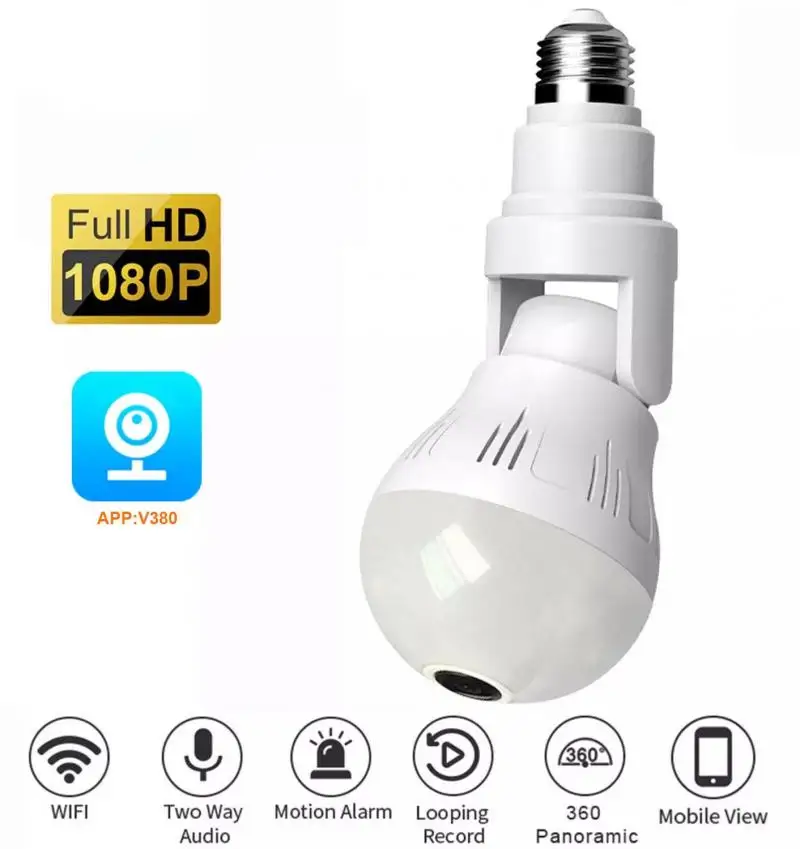

2MP Wifi Panorama Camera Security Lamp Panoramic Bulb CCTV Video Wireless IP Camera Surveillance Fisheye HD Night Vision Camera