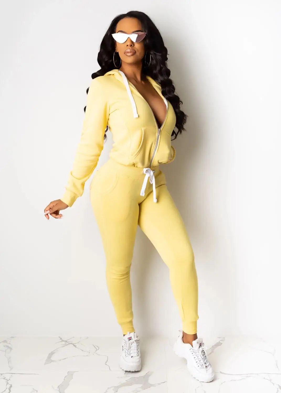 Модные однотонные толстовки из двух предметов для пробежек Femme Топ на молнии с