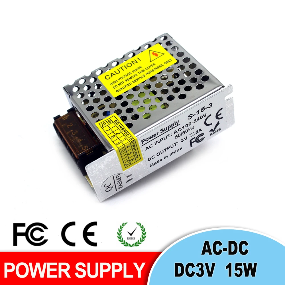 Регулируемый импульсный источник питания DC3V 5A 15 Вт трансформатор переменного