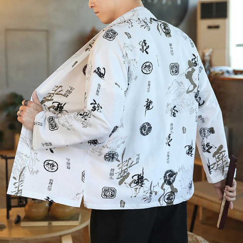 

Cotton Linen Shirt Jackets Men Chinese Streetwear Kimono Shirt Coat Men Linen Cardigan Jackets Coat Plus Size