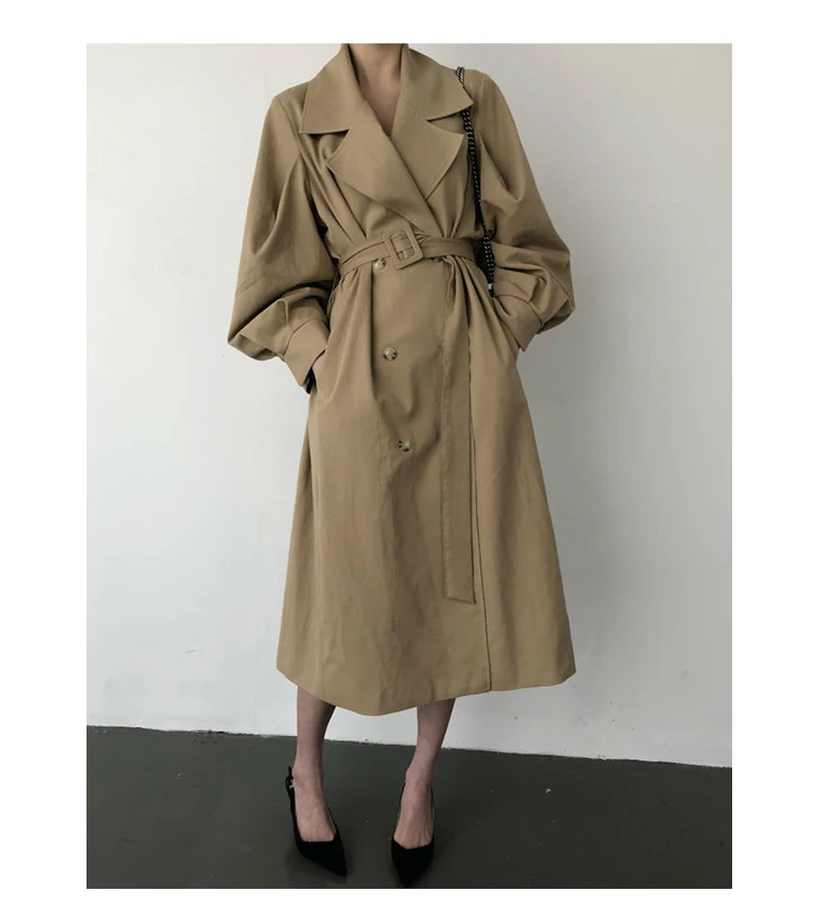 Windbreaker Women Trench Coat Belt Waist Autumn Double Breated Oversize Long Coat Lady Streetwear Korean Outwear