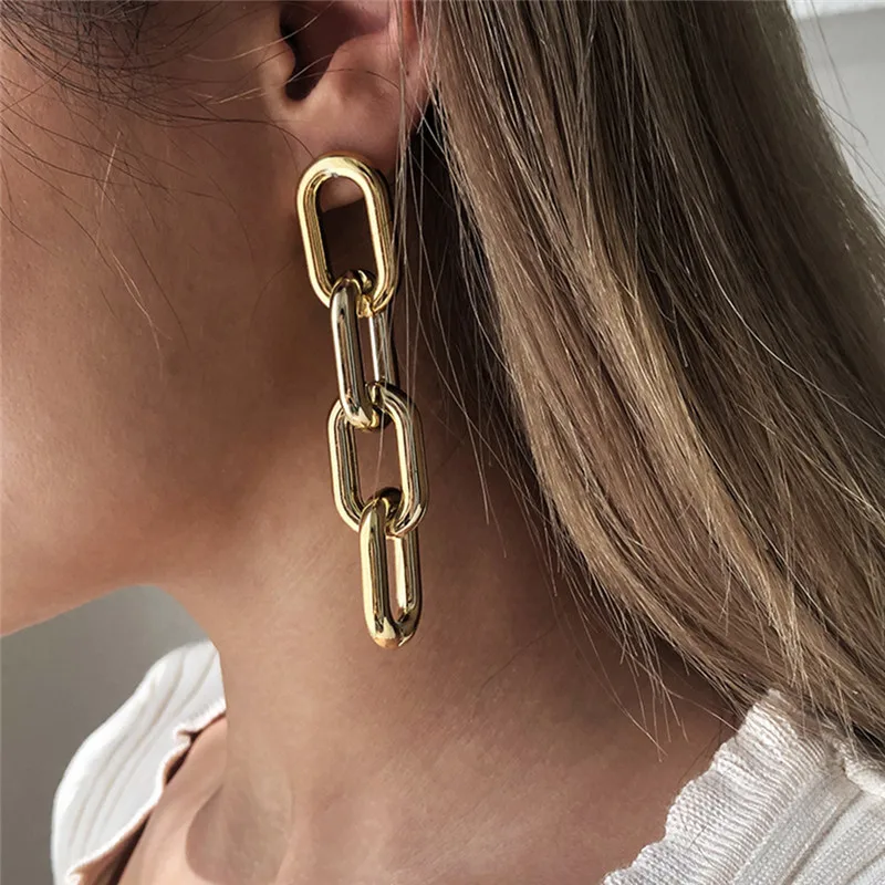 Женские серьги-подвески золотого цвета массивные ювелирные украшения в стиле