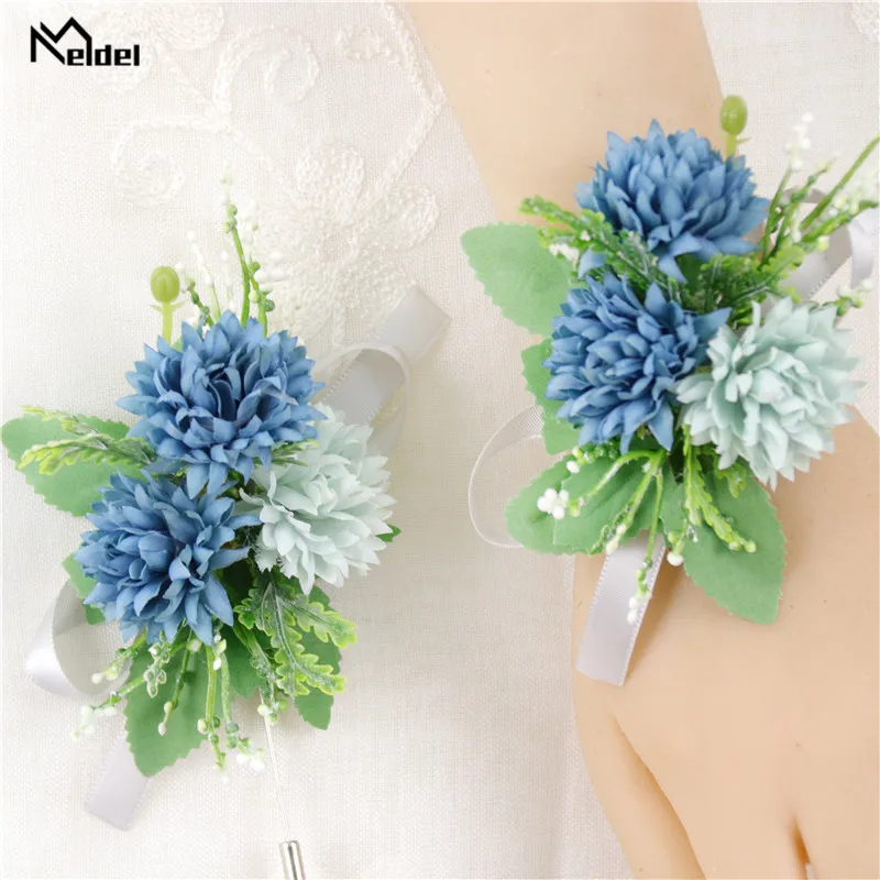 Искусственный Шелковый цветок Meldel бутоньерка для жениха браслеты подружек