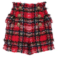 high street newest 2021 designer shorts womens fringed tassel plaid tweed shorts
