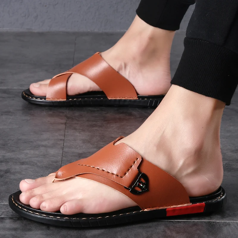 Модные мужские сандалии Летние черные пляжные Уличные дышащие летние на плоской